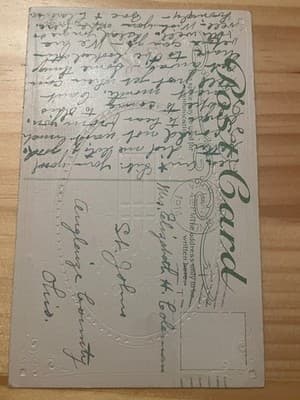 Easter Greetings Postcard Vintage Bunnies Eggs Embossed Back Handwritten 1914 - Thumbnail 2