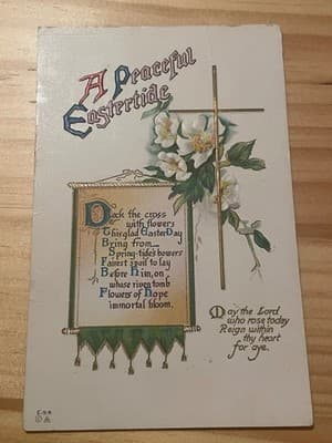 Vintage Embossed Easter Postcard A Peaceful Eastertide Gold Cross 1910 Ohio - Image 1