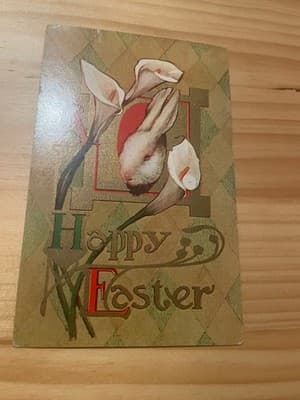 Vintage Easter Postcard Rabbit Calla Lilies Divided Back Unposted Series 77 - Image 1