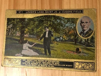 Lovers Lane Saint Jo Eugene Field No 7 Gold Border Postcard Vintage Scenic Used - Image 1