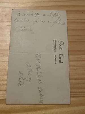 Vintage Joyous Eastertide Postcard Rabbit Children Easter Eggs Basket Unposted - Thumbnail 2