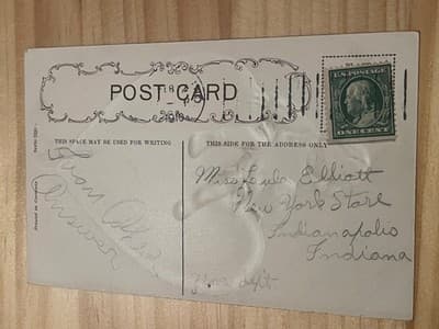 Vintage Valentine Postcard Child on Red Heart Addressed 1c US Stamp Postmark - Thumbnail 2