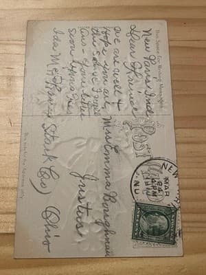 Vintage Embossed Easter Postcard Goose Daffodil Sent Postmarked Handwritten - Thumbnail 2