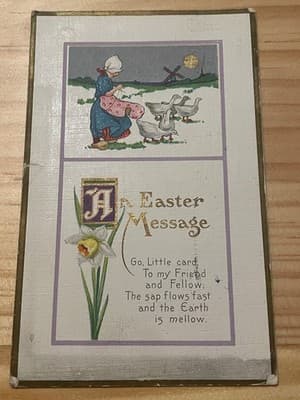 Vintage Embossed Easter Postcard Goose Daffodil Sent Postmarked Handwritten - Image 1