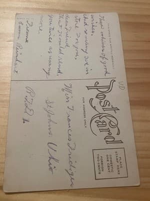 Vintage Embossed Easter Postcard Rabbit Calla Lilies Gold Handwritten Back - Thumbnail 2