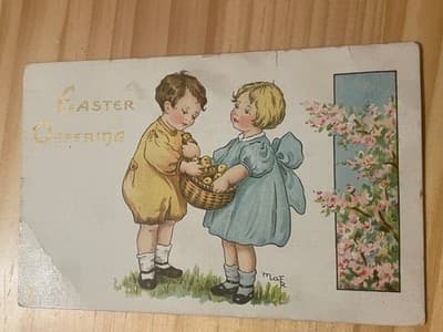 Vintage Easter Postcard Embossed Gold Children Chicks Mailed Divided Back Ohio - Image 1
