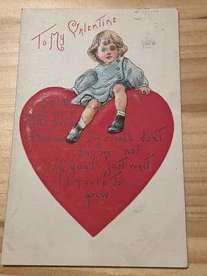 Vintage Valentine Postcard Child on Red Heart Addressed 1c US Stamp Postmark - Image 1
