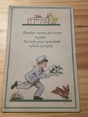 Vintage Embossed Easter Postcard Boy Sailor Suit Rabbit Chick Poem Divided Back - Image 1