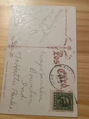 Vintage Easter Postcard Embossed Gold Children Chicks Mailed Divided Back Ohio - Thumbnail 2