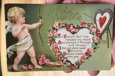 Vintage Embossed Valentine Postcard Cupid Roses Postmarked Feb 13 1911 One Cent - Image 1