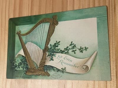 Ellen H Clapsaddle Postcard Let Erin Remember Embossed Harp Vintage Unposted - Image 1