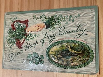 Dear Harp Of My Country Embossed Postcard St Patricks Well Co Armagh Shamrocks - Image 1