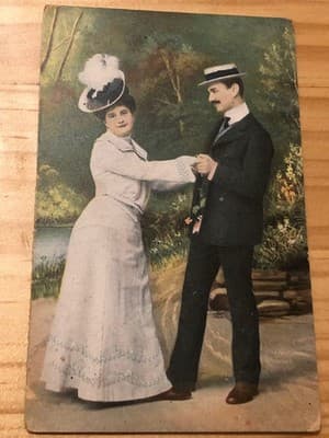 Vintage 1903 Postcard Handwritten Postmark Romantic Couple Colorized Stamped OH - Image 1