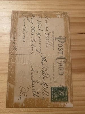 Vintage Easter Postcard Embossed Gold Foil Lilies Cross Handwritten Back Stamped - Thumbnail 2