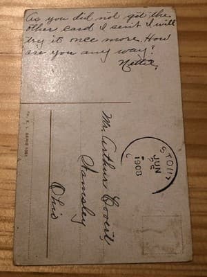 Vintage 1903 Postcard Handwritten Postmark Romantic Couple Colorized Stamped OH - Thumbnail 2