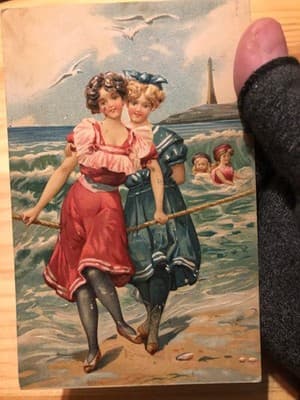 Antique 1908 Embossed Postcard Bathing Girls Seaside 1c Stamp Handwritten Used - Image 1