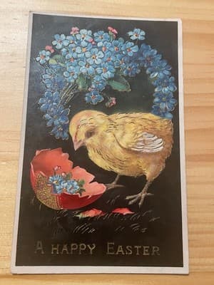 Vintage Embossed Easter Postcard Chick Forget Me Nots A Happy Easter Unposted - Image 1