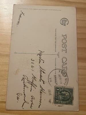 Gibson Postcard Woman With Giant Egg Vintage 1914 Handwritten Postmark Colored - Thumbnail 2