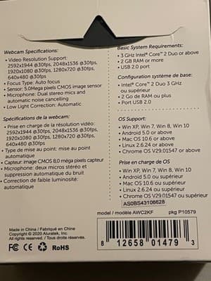 Aluratek Webcam 2K HD AWC2KF Auto Focus USB Dual Mics Windows Mac Android Chrome - Thumbnail 2