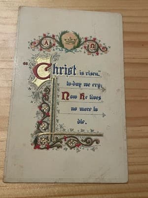 Vintage Embossed Easter Postcard Printed in Germany Chick Floral Gold Religious - Image 1
