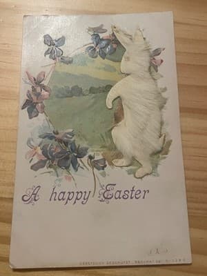 Regina Vintage Easter Postcard Fur Bunny Applied 1915 Handwritten Postcard - Image 1