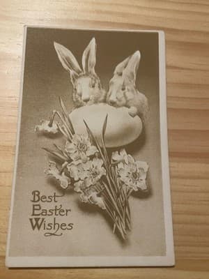 Vintage Embossed Easter Postcard Bunnies Egg Best Easter Wishes Divided Back - Image 1