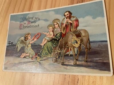 Vintage Embossed Christmas Postcard Printed in Germany Nativity Gold Gilded - Image 1