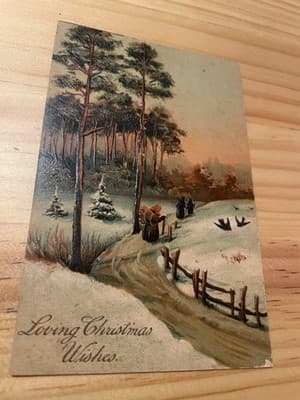Vintage Embossed Christmas Postcard Loving Christmas Wishes Handwritten 1c Stamp - Image 1
