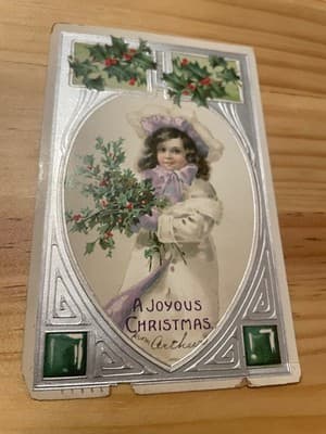 Vintage Embossed Christmas Postcard Postmarked Columbus OH Dec 24 1906 Silver - Image 1