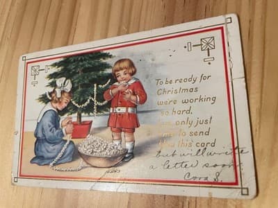 Vintage 1915 Christmas Postcard Children Decorating Tree Des Moines IA Postmark - Image 1