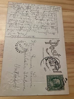 Antique Christmas Postcard 1909 Divided Back Gold Embossed Holly Merry Xmas - Thumbnail 2