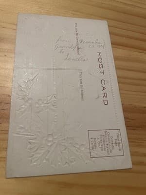 Vintage Embossed Christmas Postcard 1909 Choir Boy Holly A Merry Christmas - Thumbnail 2