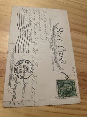 Vintage 1915 Christmas Postcard Children Decorating Tree Des Moines IA Postmark - Thumbnail 2