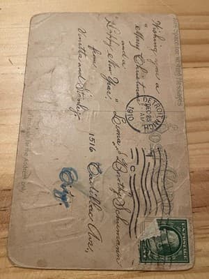 Vintage 1910 Christmas Postcard Santa Reindeer Sleigh Detroit Postmark Stamped - Thumbnail 2
