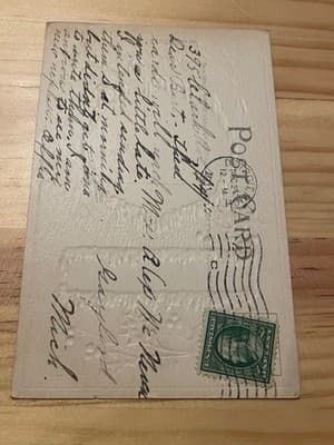 Vintage Embossed Christmas Postcard Skaters Moonlight Holly A Merry Christmas - Thumbnail 2