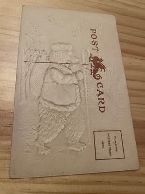 A Merry Christmas Embossed Santa Bear Postcard Vintage Unposted Holiday Card - Thumbnail 2