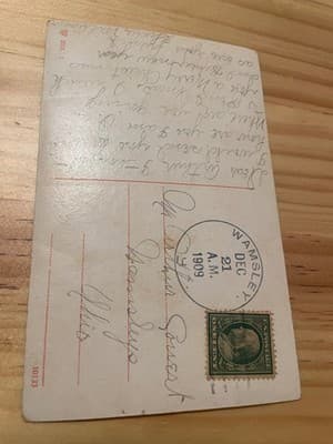 Vintage 1909 Christmas Postcard Angel Girl Wings Postmarked Wamsley Dec 21 - Thumbnail 2