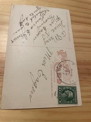 Vintage Merry Christmas Postcard Woman Fur Muff Snowy Scene Handwritten Postmark - Thumbnail 2