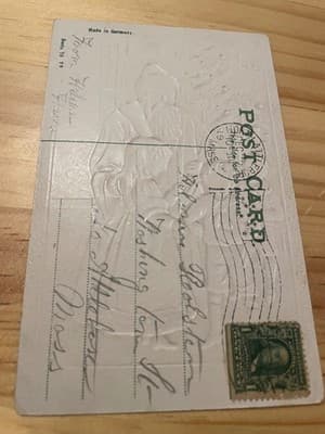Vintage Embossed Christmas Postcard Made in Germany Santa & Children Postmarked - Thumbnail 2