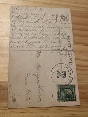 Vintage 1909 Postcard A Happy New Year Embossed Gold Bells Christmas Postmarked - Thumbnail 2
