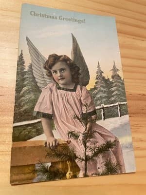 Vintage 1909 Christmas Postcard Angel Girl Wings Postmarked Wamsley Dec 21 - Image 1
