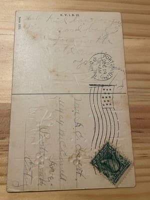 Vintage Embossed Christmas Postcard Sheep A Merry Christmas Holly Postmark - Thumbnail 2