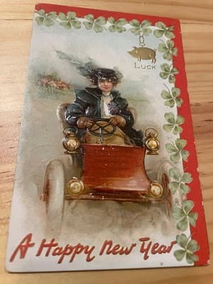 Raphael Tuck & Sons Postcard New Year Embossed Happy New Year With Stamp Vintage - Image 1