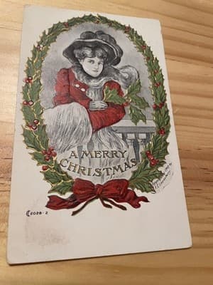 Vintage Embossed Christmas Postcard Mailed 1c Franklin Stamp Divided Back Rare - Image 1