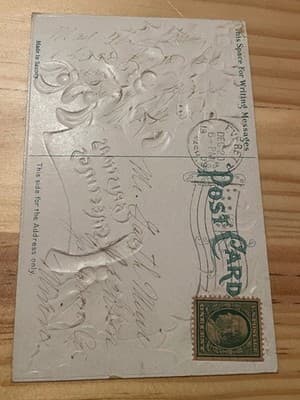Vintage Embossed Christmas Postcard Made in Saxony Christmas Greetings Holly - Thumbnail 2