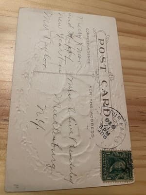 Vintage Embossed Christmas Postcard Mailed 1c Franklin Stamp Divided Back Rare - Thumbnail 2