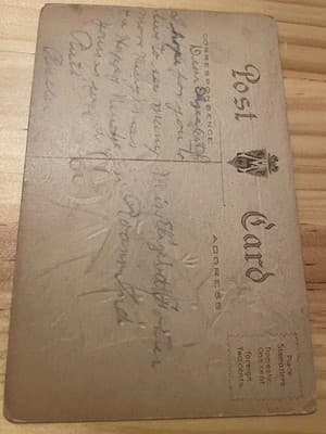 Vintage Xmas Greetings Postcard Children Sled Snow Holiday Embossed Greeting - Thumbnail 2