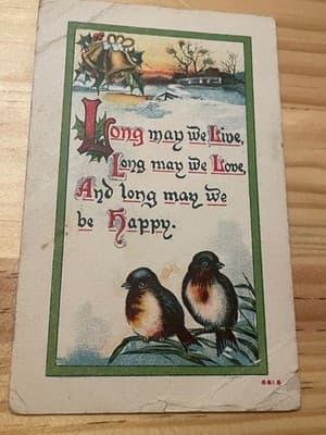 Vintage 1911 Sent Postcard Birds Bells Holiday Greeting Long May We Be Happy - Image 1