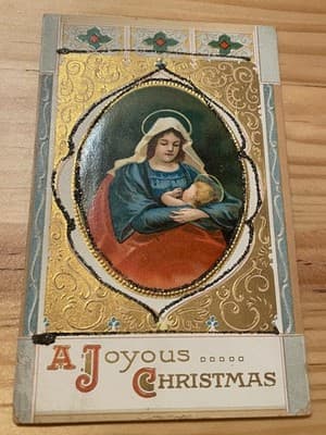 Vintage Embossed Christmas Postcard Madonna & Child Gold Foil Religious Holiday - Image 1