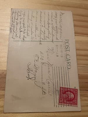 Vintage Embossed Christmas Postcard XMAS Wishes Fireplace Holly 2c Stamp Stamped - Thumbnail 2